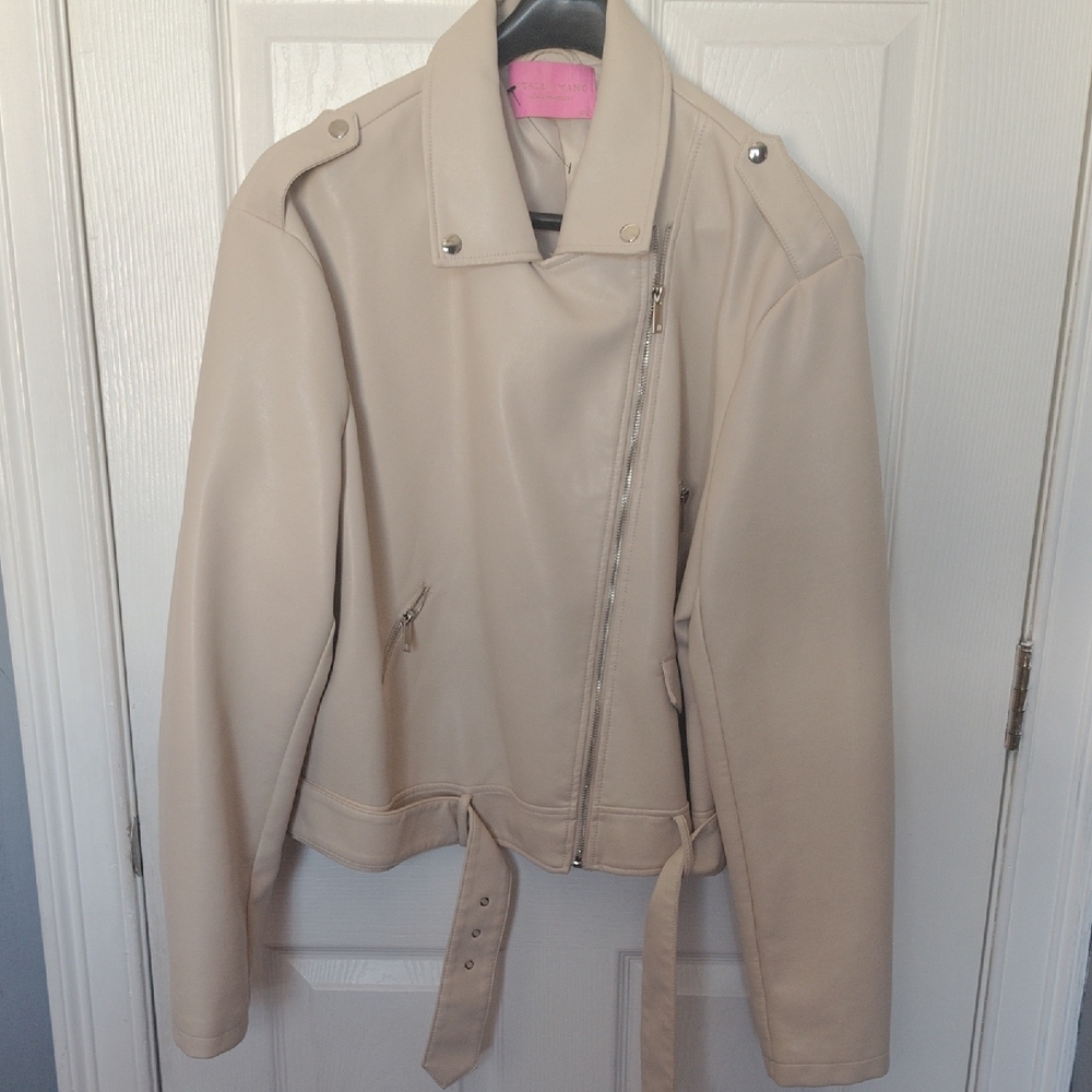 Women's Cream Faux Leather Jacket